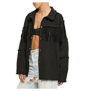 The style between us NWT  Crystal Rhinestone Fringe Denim Jacket Large